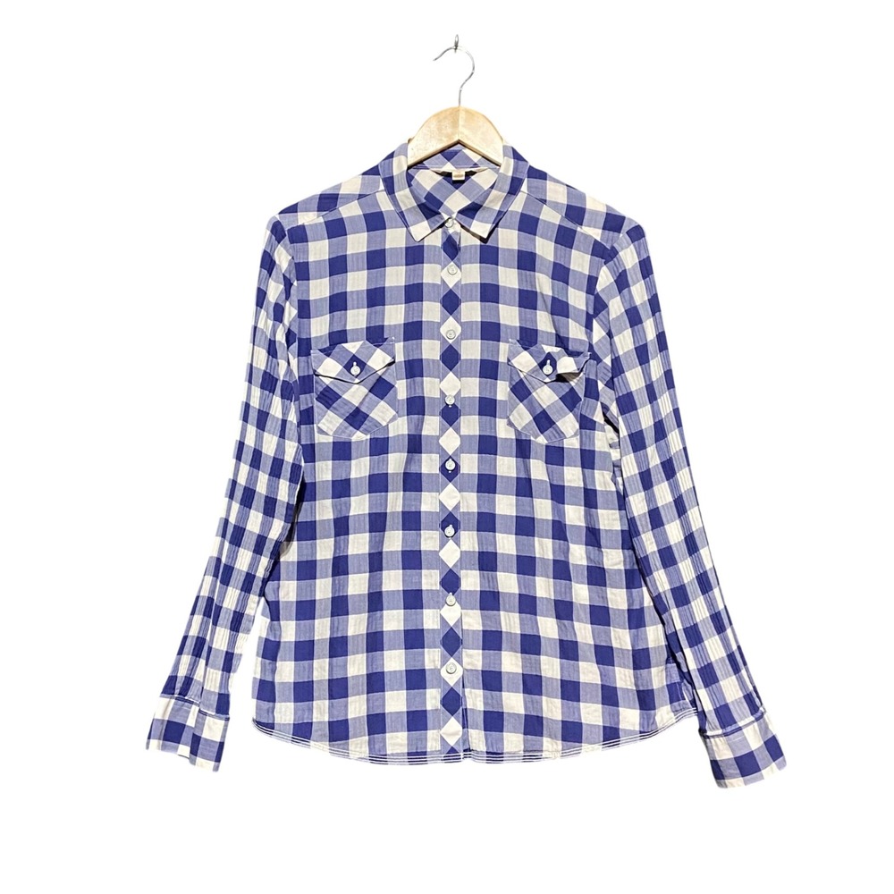 Brooks Brothers Blue White Buffalo Check Herringbone Western Shirt Womens 14